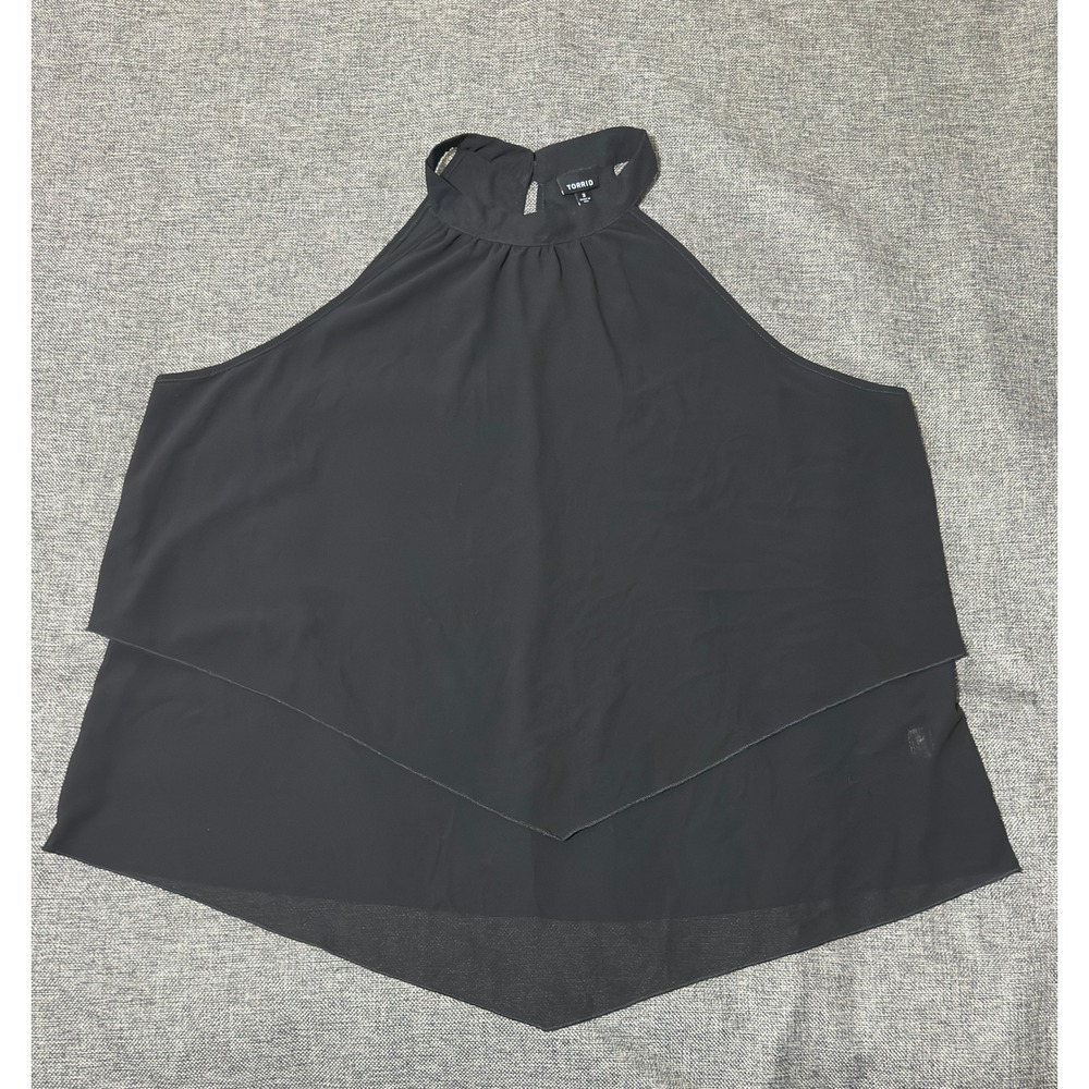 Torrid Women's 3 Halter Top Black Georgette Layered Sharkbite Hem